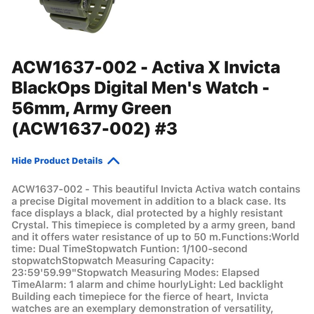 Invicta Activa BlackOps Digital Men's Watch - Army Green - Picture 2 of 3